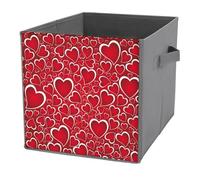 1 PC Square PU Leather Storage Basket Bin Foldable Organizer with Handles, Clothes Bucket Waterproof Laundry Hamper 10.6"x10.6"x10.6" Print Valentine's Day Red Hearts Texture Seamless on White