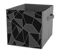 1 PC Square PU Leather Storage Basket Bin Foldable Organizer with Handles, Clothes Bucket Waterproof Laundry Hamper 10.6"x10.6"x10.6" Print Seamless Emerald Geometric Black Dark Grey Crystal Polygonal
