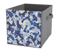 1 PC Square PU Leather Storage Basket Bin Foldable Organizer with Handles, Clothes Bucket Waterproof Laundry Hamper 10.6"x10.6"x10.6" Print Seamless Blue Black Grey Urban Horizontal Camouflage Camo