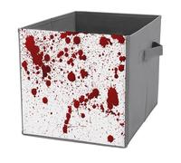 1 PC Square PU Leather Storage Basket Bin Foldable Organizer with Handles, Clothes Bucket Waterproof Laundry Hamper 10.6"x10.6"x10.6" Print Seamless Real Red Blood Drop Ink Splatter Paint Art