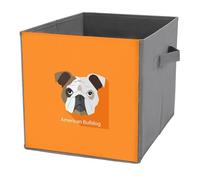 1 PC Square PU Leather Storage Basket Bin Foldable Organizer with Handles, Clothes Bucket Waterproof Laundry Hamper 10.6"x10.6"x10.6" Print American Bulldog Dog On Orange