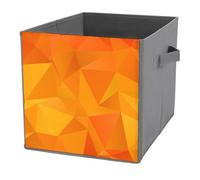 1 PC Square PU Leather Storage Basket Bin Foldable Organizer with Handles, Clothes Bucket Waterproof Laundry Hamper 10.6"x10.6"x10.6" Print Colorful Mosaic Orange Gradient Triangles Geometric Shapes