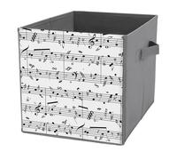 1 PC Square PU Leather Storage Basket Bin Foldable Organizer with Handles, Clothes Bucket Waterproof Laundry Hamper 10.6"x10.6"x10.6" Print Retro Music Notes Black Ink Hand Drawn Icons Artistic