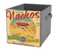 1 PC Square PU Leather Storage Basket Bin Foldable Organizer with Handles, Clothes Bucket Waterproof Laundry Hamper 10.6"x10.6"x10.6" Print Mexican Food Tortilla, Hamburger, Burrito, Tequila