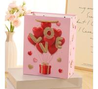 1 PC Valentine's Day Gift Handbags Romantic Pink Themed Love Heart Pattern Gift Packing Bags, Proposal Engagement Wedding Scene Supplies, Style B, 23 * 18 * 10cm