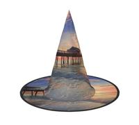 1 PC Witch Hat for Halloween Party Masquerade Cosplay Costume Accessory | Sunset At The Beach Bridge Printed Wizard Hats For Women Kids Teens Party Cosplay Dress Up Decor