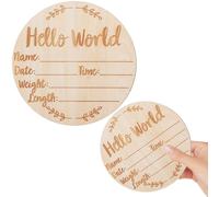 1 PC Wooden Baby Announcement 5.9 Inch Round Double-Sided Engraving Hangable Newborn Hello World Baby Sign For Baby Birth New Parents Baby Showers Welcome Baby Sign for Hospital Photo Prop