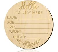 1 PC Wooden Baby Announcement Round Wooden Baby Sign Newborn Welcome Sign Baby Birth Sign Baby Name Sign Hello World Baby Signs for Hospital Photo Prop Baby Shower Nursery