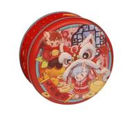 1 Pc Year Of The Horse Empty Cookie Tinplate Round Decorative Candy Boxes Tinplate Storage Tins With Lids Elegant Chinese New Year Cookies Box For Candy Food