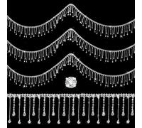 1 PCS 1 Yard Diamond Fringe Rhinestone Tassel Chain Rhinestone Ribbon Irregular Diamond Crystal Beaded Fringe Belt Ribbon Crystal Tassel Sparkle Jewel Chain for Cloth Sewing Crafts DIY (Silver)