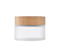 1 Pcs 100G 100ML Empty Translucent Frosted Glass Round Cream Jar Cosmetic Storage Container Toiletries Bottle with Natural Wood Lid Inner Liner and for Body Cream Lotion Conditioner etc