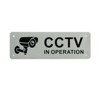 1 Pcs 15x5cm Aluminium CCTV IN OPERATION Sign Sticker,Metal Cctv Sign with Pre Drilled Holes and Self Adhesive Tape,Indoor and Outdoor use for House and Businesses