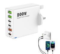 1 PCS 200W USB C Charging Station,6-Port Fast Charger Plug with PD 100W/65W/45W/20W,Multi Charger Plug for MacBook i-Phone 14/15/16 Pro iPads Dell Steam Deck Travel(White)