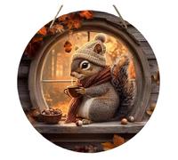 1 Pcs 2D Circular Wooden Logo With Autumn Squirrel Theme(10,20x20cm)