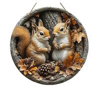 1 Pcs 2D Circular Wooden Logo With Autumn Squirrel Theme(12,30x30cm)