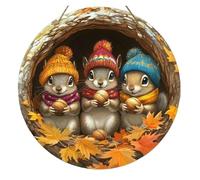 1 Pcs 2D Circular Wooden Logo With Autumn Squirrel Theme(13,20x20cm)