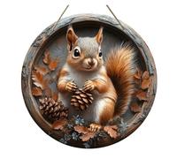 1 Pcs 2D Circular Wooden Logo With Autumn Squirrel Theme(3,20x20cm)