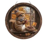 1 Pcs 2D Circular Wooden Logo With Autumn Squirrel Theme(4,20x20cm)