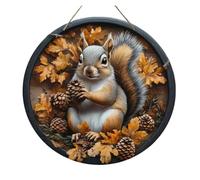 1 Pcs 2D Circular Wooden Logo With Autumn Squirrel Theme(5,30x30cm)