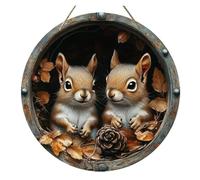 1 Pcs 2D Circular Wooden Logo With Autumn Squirrel Theme(6,30x30cm)
