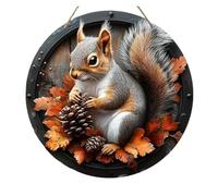 1 Pcs 2D Circular Wooden Logo With Autumn Squirrel Theme(7,20x20cm)