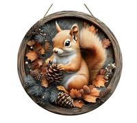 1 Pcs 2D Circular Wooden Logo With Autumn Squirrel Theme(8,30x30cm)