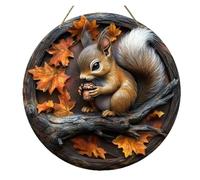 1 Pcs 2D Circular Wooden Logo With Autumn Squirrel Theme(9,30x30cm)