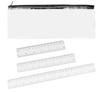 1 PCS 32cm Long Clear Pencil Case with 3 PCS Plastic Rulers Multipack (15cm/20cm/30cm), Transparent PVC Pencil Bag with Zipper & Shatterproof Straight Ruler for Exams Student School Stationery Office