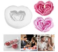 1 Pcs 3D Heart Flower Shape Candle Mold Peony Silicone Mold Rose Resin Making Mold Chocolate Cake Making Moulds Soap Supplies for Aromatherapy Wax Handmade Home Valentine's Day Decoration Craft DIY
