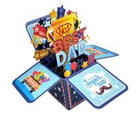 1 PCS 3D Pop Up Fathers Day Card Originality Best Daddy Birthday Cards with Envelope Meaningful Handmade Gift