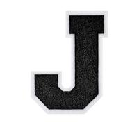 1 PCS 4.5" Black Iron On Chenille Letter Patch with White Edge - Alphabet Patches for Clothing, Jackets, Backpacks, Hats for Personalized Decor, Custom Name, and Crafts. (J)