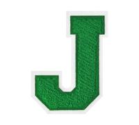 1 PCS 4.5" Green Iron On Chenille Letter Patch with White Edge - Alphabet Patches for Clothing, Jackets, Backpacks, Hats for Personalized Decor, Custom Name, and Crafts. (J)