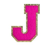 1 PCS 4.5" Pink Iron On Chenille Letter Patch with Gold Edge - Alphabet Patches for Clothing, Jackets, Backpacks, Hats for Personalized Decor, Custom Name, and Crafts. (J)