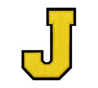 1 PCS 4.5" Yellow Iron On Chenille Letter Patch with Black Edge - Alphabet Patches for Clothing, Jackets, Backpacks, Hats for Personalized Decor, Custom Name, and Crafts. (J)