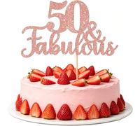 1 PCS 50 & Fabulous Cake Topper Glitter Fifty and Fabulous Cake Toppers Happy 50th Birthday Cake Pick for 50th Wedding Anniversary Birthday Party Cake Decorations Supplies Rose Gold