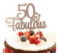 1 PCS 50 & Fabulous Cake Topper Rose Gold Glitter Cheers to Happy 50th Birthday Cake Toppers Fifty and Fabulous Cake Pick Decorations for 50th Wedding Anniversary Birthday Party Supplies