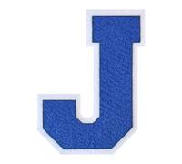 1 PCS 6.0" Blue Iron On Chenille Letter Patch with White Edge - Alphabet Patches for Clothing, Jackets, Backpacks, Hats for Personalized Decor, Custom Name, and Crafts. (J)