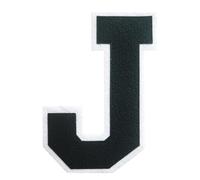 1 PCS 6.5" Black Iron On Chenille Letter Patch with White Edge - Alphabet Patches for Clothing, Jackets, Backpacks, Hats for Personalized Decor, Custom Name, and Crafts. (J)