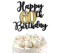 1 PCS 60th Birthday Cake Topper, Glitter Happy 60th Birthday Decorations Cheers to 60 Years Party Cake Pick Decoration for Happy 60 Anniversary Decorations Supplies Black Gold