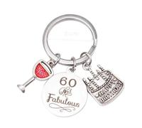 1 Pcs 60th Birthday Gift Keyring,60th Birthday Gifts for Women,60 And Fabulous Pattern Stainless Steel 60th Keyrings for Grandma,Mum,Anti-Rust Inspirational Present for Wedding Anniversary or Birthday