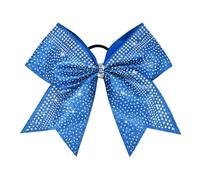 1 PCS 8" Large Glitter Cheer Bows with Iridescent Rhinestones Colorful Stiff Hair Elastic Band Ponytail Holder for Cheerleader Girls Sports (Royal Blue)