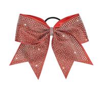 1 PCS 8" Large Glitter Cheer Bows with Iridescent Rhinestones Colorful Stiff Hair Elastic Band Ponytail Holder for Cheerleader Girls Sports (Red)