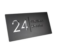 1 Pcs Acrylic Sign 3D Floating Modern House Numbers Door Outdoor Street Address Name(Black - Silver 1,24x44cm)