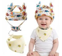 1 Pcs Baby Head Protector and 1 Pcs Bib, Head Protection for Baby, Toddler Helmet Age 6-36 Months, White with Fish Design, Includes Matching Bib