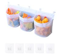 1 Pcs Bath Toy Storage, 60cm Bathroom Toy Storage With 3 Compartment Large Openings, Quick Drying Bath Toy Net Bath Toy Tidy With 5 Strong Suction Hooks