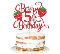 1 PCS Berry 5th Birthday Cake Topper-with Glitter Flower Fruit Theme Birthday Berrry Cake Pick Decorations Baby Shower,Boys and girls 5th Birthday Party Cake Decorations Supplies