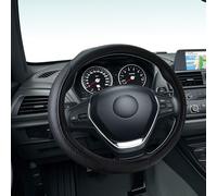 1 Pcs Black Leather Steering Wheel Cover, Soft Leather 3D Embossing Anti-slip & Breathable Car Steering Wheel Protective Cover Universal Size Suitable for Most Cars