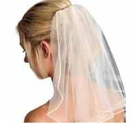 1 Pcs Bridal Veil Hen Party Pearl Veils Wedding Vails Women's White Ivory Short Veils with Comb for Brides Shower Hen Party Chucky Costume Dress Up Gift Halloween Girls First Communion