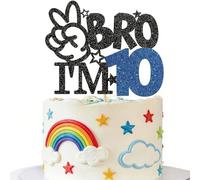 1 Pcs Brother I'm 10 Cake Topper Glitter Star Happy 10th Birthday Cake Pick Bro I'm 10 Cake Decoration It's My 10th Birthday Decorations for Boys Cheers to 10 Years Old Birthday Party Supplies