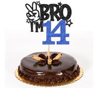 1 PCS Brother I'm 14 Cake Topper Glitter Star Happy 14th Birthday Cake Pick Bro I'm 14 Cake Decoration It's My 14th Birthday Decorations for Boys Cheers to 14 Years Old Party Supplies (Blue 14th)